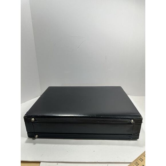 LEATHER PRESTO Attache Business BRIEFCASE Locking Hard Case Vintage Extend Black - Picture 8 of 13